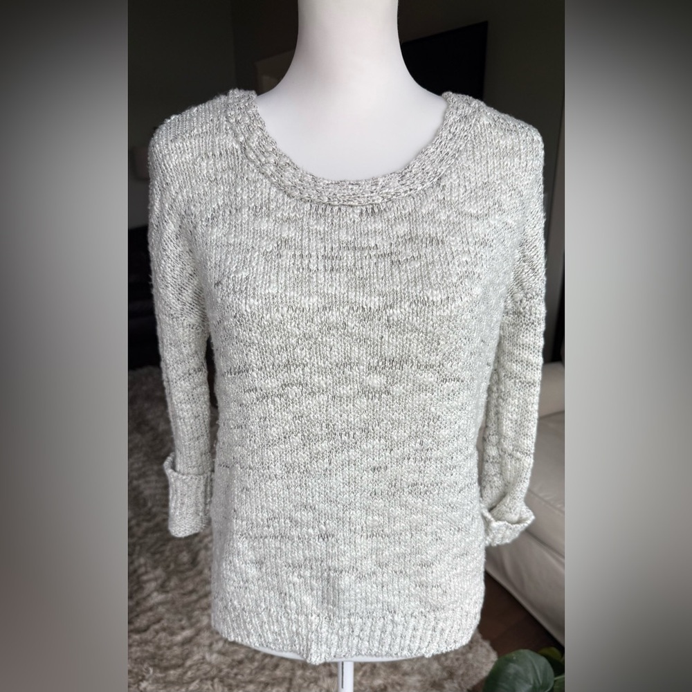 Olive & J XS Cream Crew Neck Sweater With Braided Back Detail, Relaxed Fit
